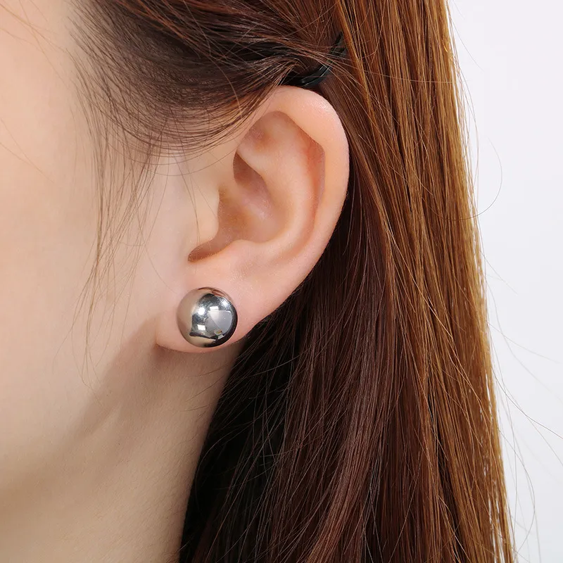 Fashion Style Stainless Steel Plated 18K Gold Solid Hollow Spherical Round Earrings for Women