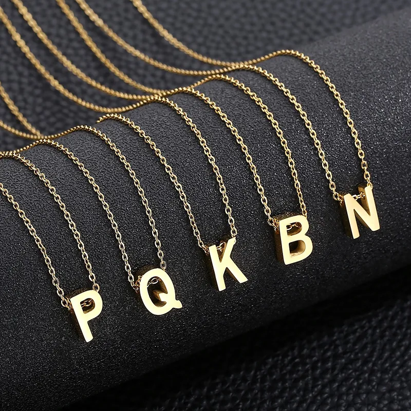 18K True Gold Electroplated Simple English 26 Letters Stainless Steel Pendant Necklace