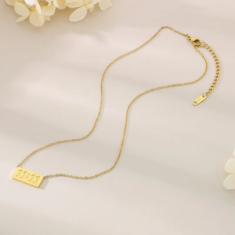 Customized Carved Stainless Steel Gold-Plated Angel Number 11: 11 Pendant Necklace