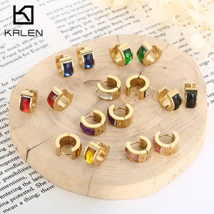 European and American Style Glass Ear Clips Stainless Steel Earrings for Women