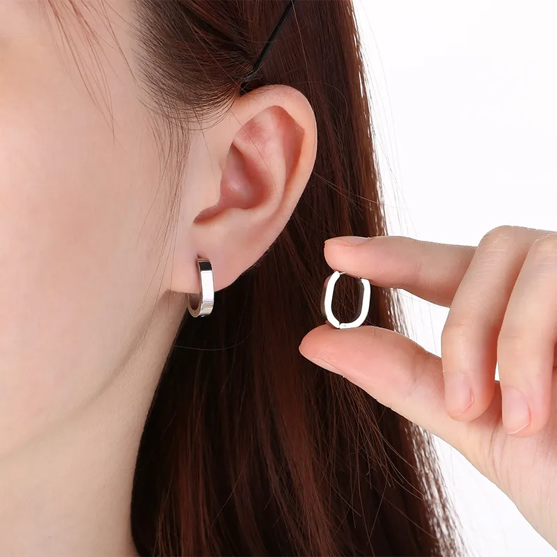 Geometric Stainless Steel Huggie Earrings Minimalist Unisex Trendy European Jewelry