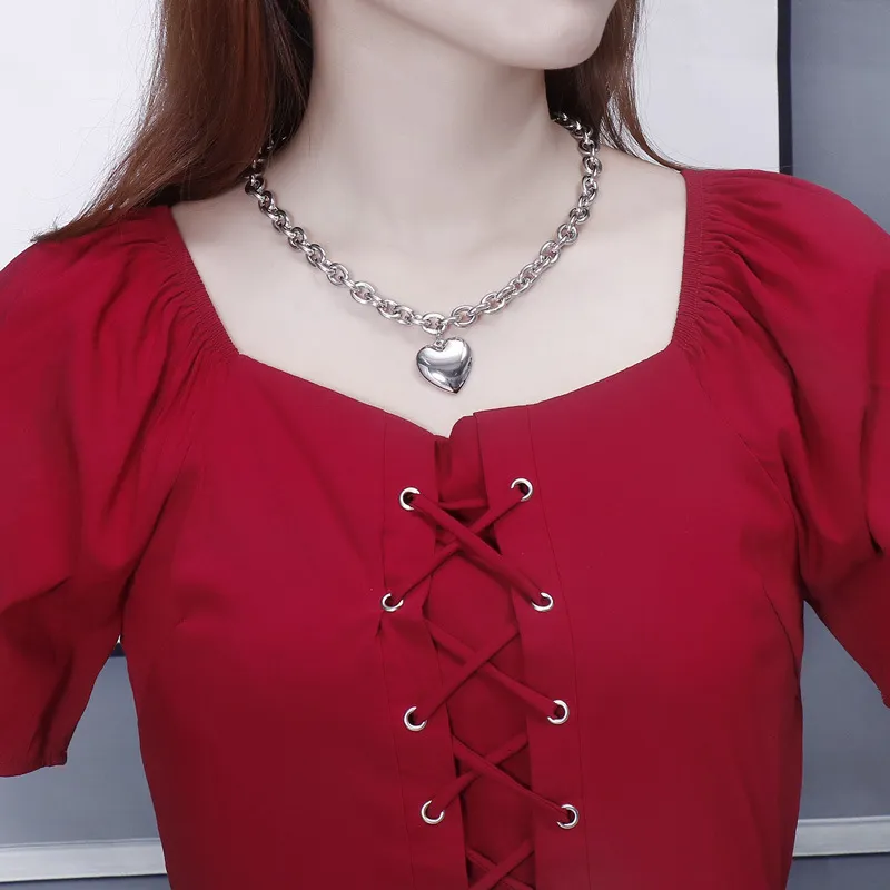 Minimalist Personalized Large Heart Pendant Stainless Steel Necklace Hip-Hop Stainless Steel Jewelry Set