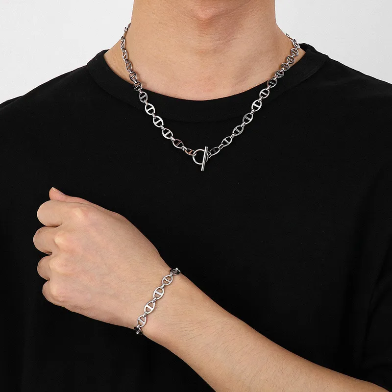 Minimalist Stainless Steel Pig Nose Chain Bracelet Necklace Ot Clasp Stainless Steel Jewelry