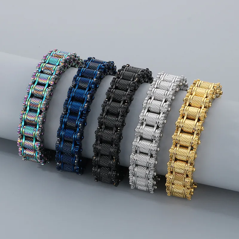 Personalized Trendy European and American Hip Hop Stainless Steel Men's Bicycle Chain Motorcycle Chain Bracelet Jewelry