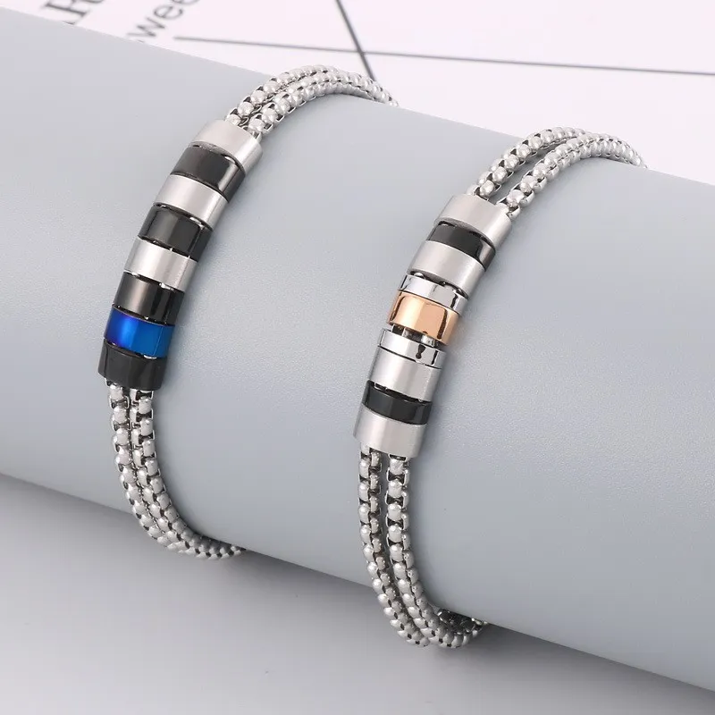 Wholesale Stainless Steel Double-Layer Boat Anchor Color Matching Bracelet Jewelry Buckle Trendy Men's Jewelry