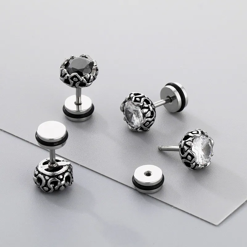 Punk Style Retro Personality Stainless Steel High-End Feeling Diamond Studded Geometric Temperament Earrings
