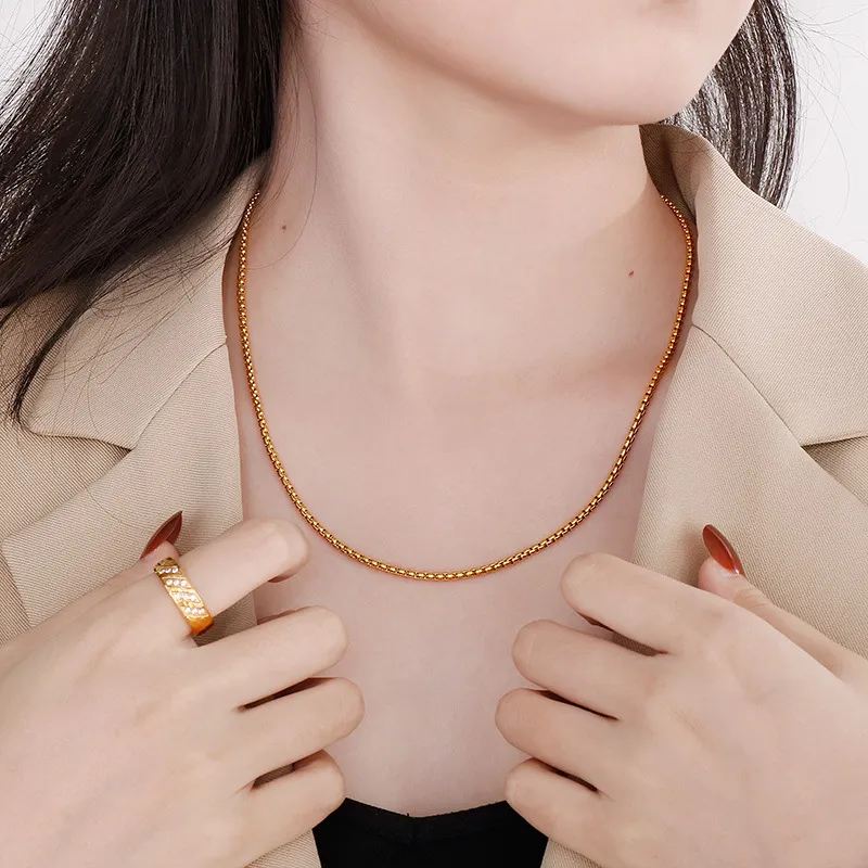 18K Gold Plated Square Pearl Necklace Stainless Steel Multi-Spec Pendant Chain