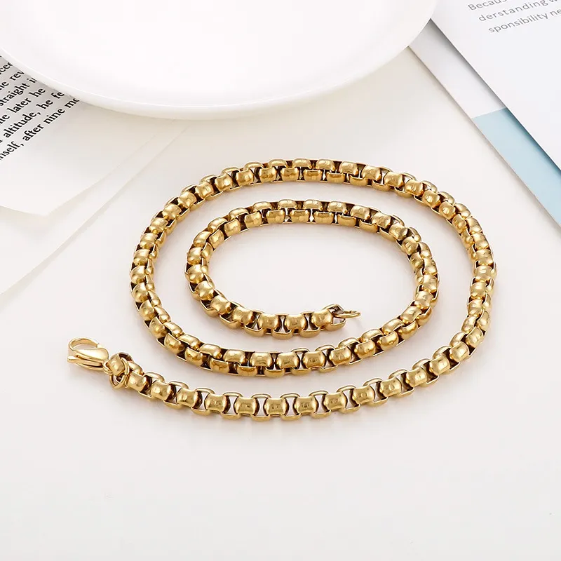 18K Gold Plated Square Pearl Necklace Stainless Steel Multi-Spec Pendant Chain