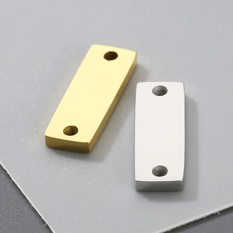 Stainless Steel Rectangular Double Hole Necklace Pendant Smooth Square Bracelet DIY Accessories