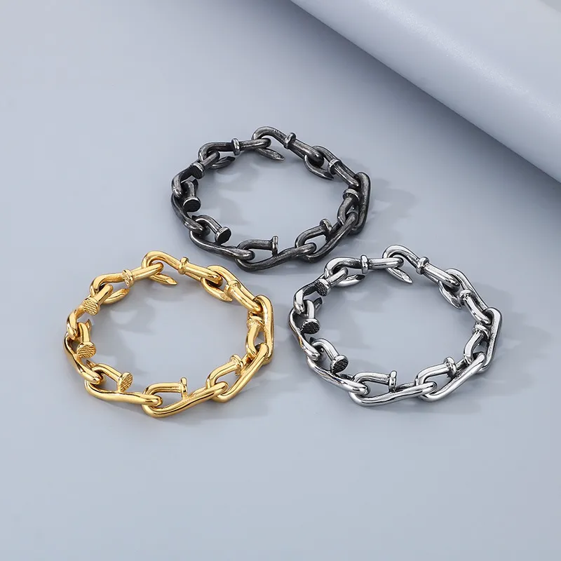 Stainless Steel Nail Shaped Bracelet Necklace Jewelry Set