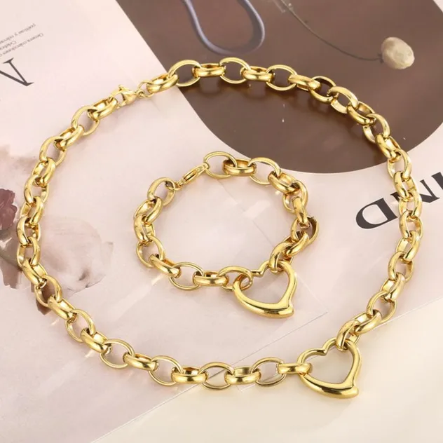 Stylish Hollow Heart Design Stainless Steel Jewelry Set Accessory Collection