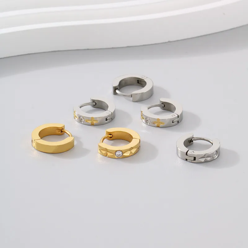 Simple and Personalized Diamond Studded C-Shaped Earrings, Hip Hop Versatile Stainless Steel Jewelry