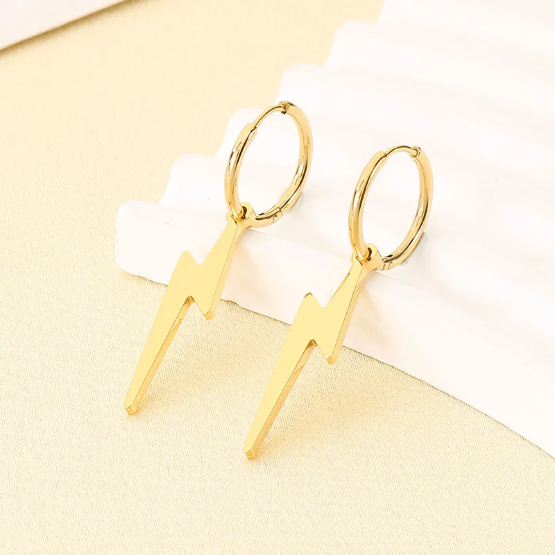 Fashionable Stainless Steel Three-Dimensional Photosensitive Surface Lightning Shaped Temperament Neutral Earring Jewelry