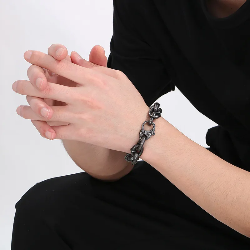 European and American Style, Domineering Personality, Nail Necklace, Punk Retro Design, Square Rivet, Stainless Steel Men's Bracelet Set
