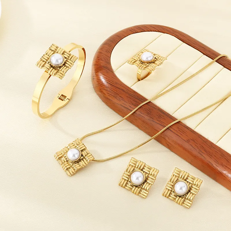 Stylish Four-Piece Earring Set with Beautiful Inlaid Stone Accents