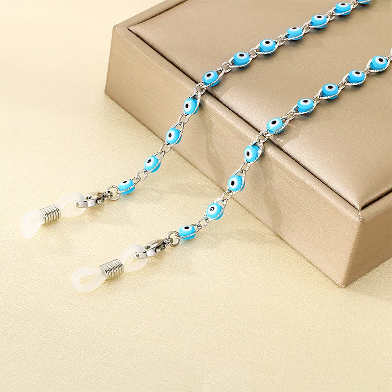 Fashionable Eyeglasses Chain with Devil's Eye Design Women's Trendy Copper Chain