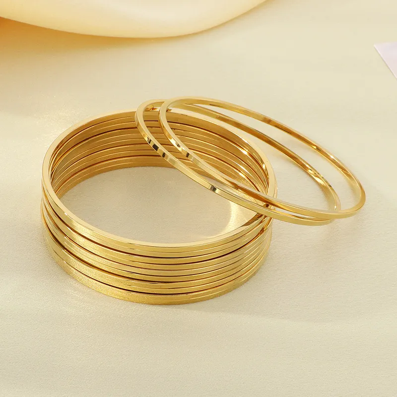 18K Vacuum Gold Plated 2mm Wide Square Wire Stainless Steel Stackable Bracelet
