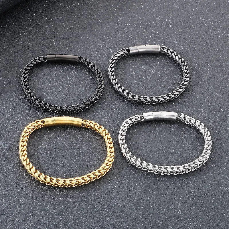 Trendy Vintage-Style Bracelet with a Dragon Bone Chain Design, Featuring European and American Retro Fashion, Simple Stainless Steel, Round and Polished, Revers