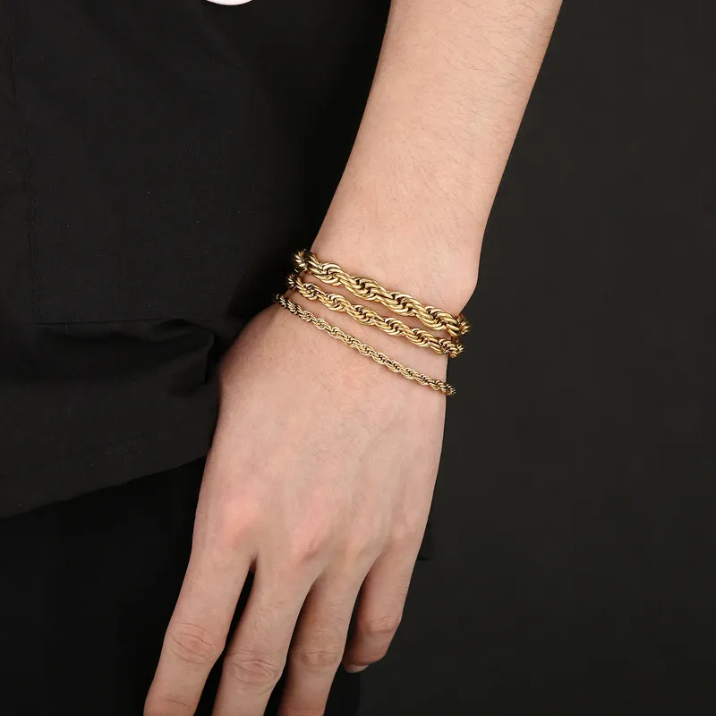 Multi Specification Stainless Steel Jewelry Fried Dough Twists Chain Bracelet