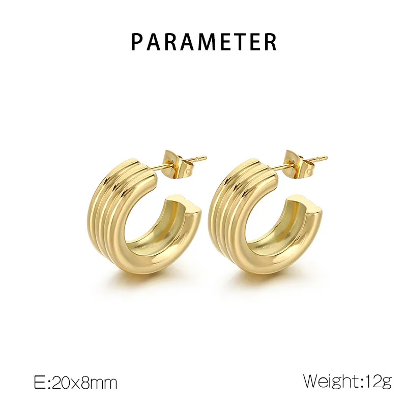 French Fashion Stainless Steel Creative Three Ring C-Shaped Temperament Versatile Girl Earrings