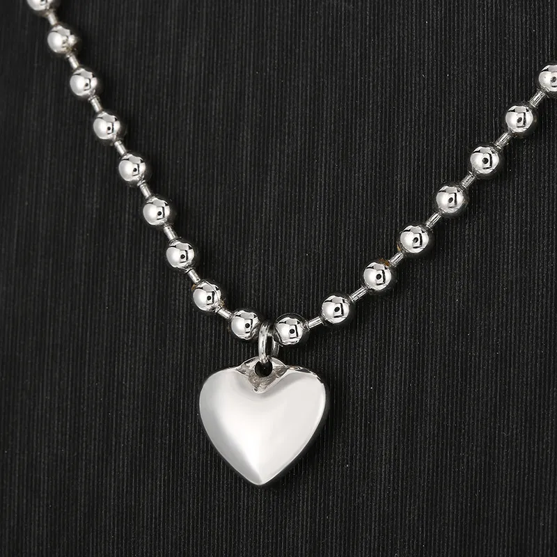 Stainless Steel 3D 18K Gold-Plated Heart-Shaped Bead Necklace and Bracelet Personalized Women's Set