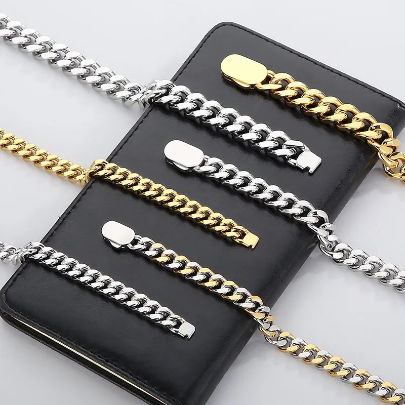 Four-Sided Polished Vacuum Plated Gold Cuban Bracelet, Ins Jewelry, Niche Rock and Hip-Hop Stainless Steel Men's Necklace Set