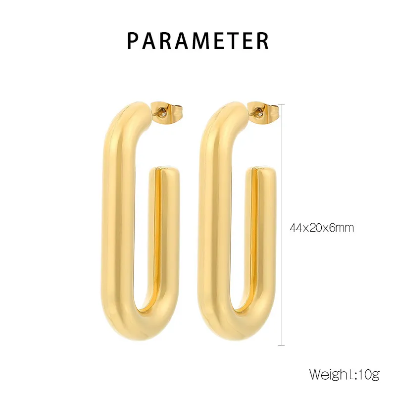 European American U-Shaped Smooth Ear Buckles 18K Gold-Plated Stainless Steel Hollow Earrings