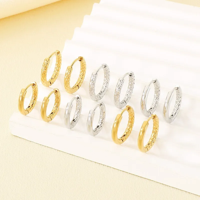 Fashion Stainless Steel Creative Texture Pattern Circular Temperament Girl Earrings Jewelry Wholesale