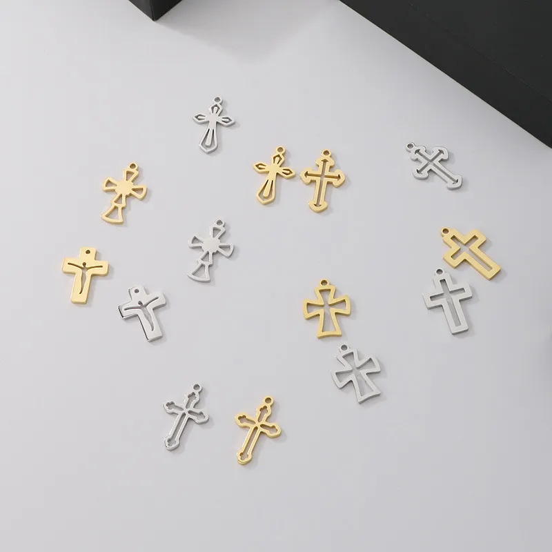 Stainless Steel Hollow Cross Pendant, Personalized Trendy Necklace, DIY Jewelry Accessories