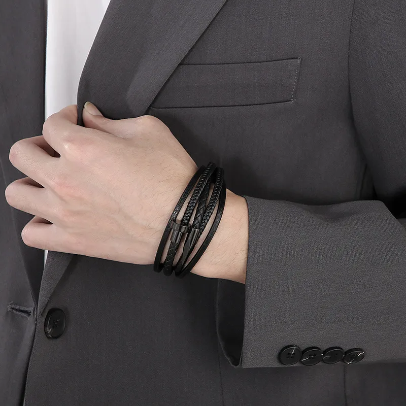 Jewelry Wholesale Stainless Steel Nails Creative Multi-Layer Woven Leather Bracelet