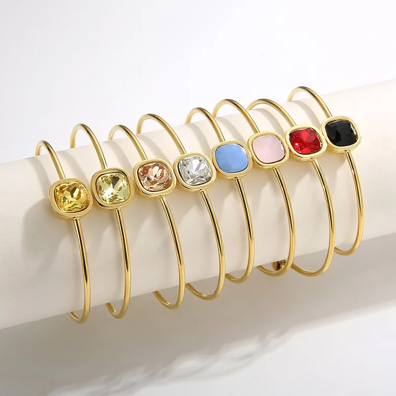 Elegant Multi-Color Zircon Bangle in 18K Gold Stainless Steel Jewelry