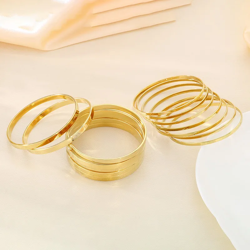 Classic Fashion Plain Circle Smooth Stainless Steel Multi Layer Stacked Polishing Bracelet Jewelry Wholesale