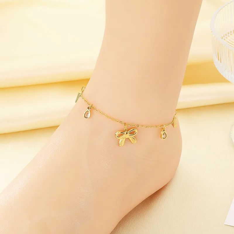 Fresh Sweet Vacuum 18K Gold Plated Stainless Steel Anklet Forest Girl DIY Tassel Foot Chain