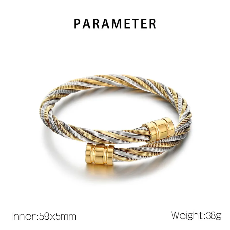 Wholesale Fashion Men's Jewelry Stainless Steel Twisted Wire Rope Open Bangle
