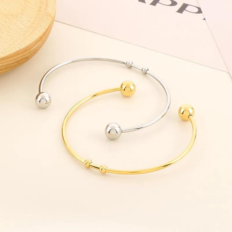 Stainless Steel Open Bangle with Fashionable and Trendy Ins Style Electroplating 18K Gold