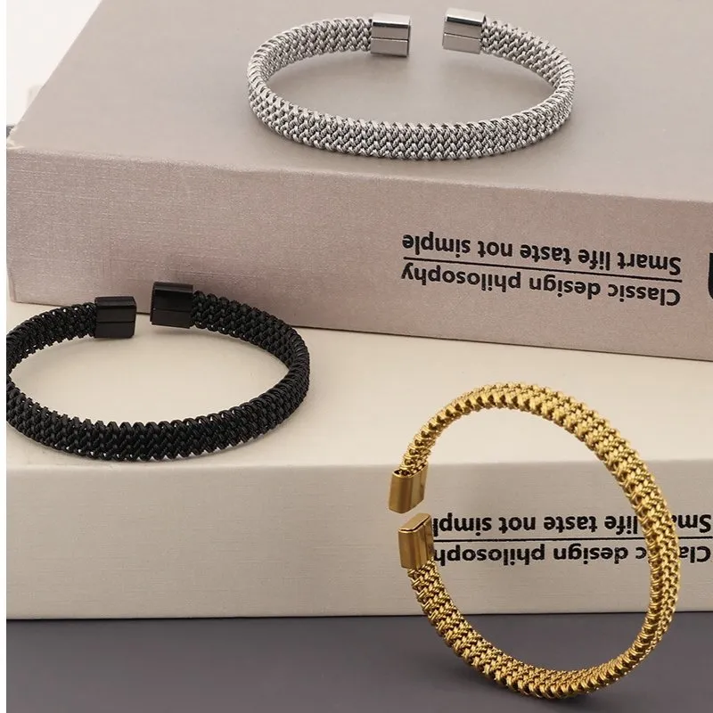 European and American Fashion Personality Stainless Steel Braided C-Shaped Open Temperament Bangle