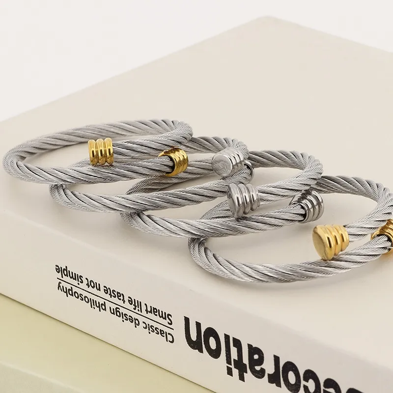 Personalized Stainless Steel Winding Geometric Steel Wire Rope Open Bangle Accessories