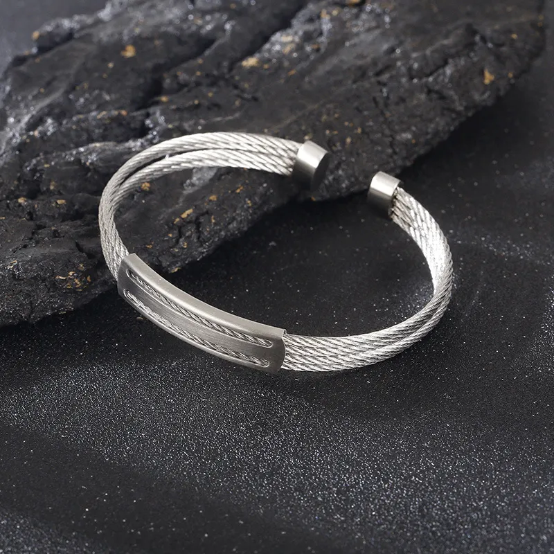 Popular Men's Personalized Stainless Steel Four Layer Steel Wire C-Shaped Open Bangle