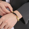 Fashion Stainless Steel Twisted Pattern Diamond Inlaid C-Shaped Open Woven Leather Bracelet Men's Jewelry