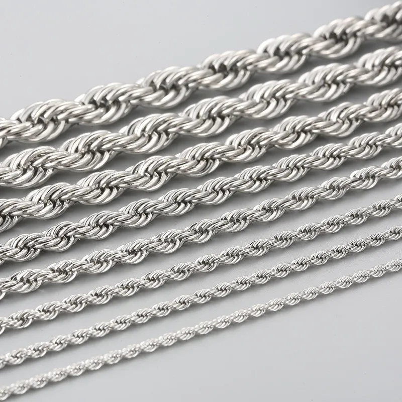 Stainless Steel Fried Dough Twists Chain Vacuum Plating Gold Necklace Fashion Hip Hop Jewelry