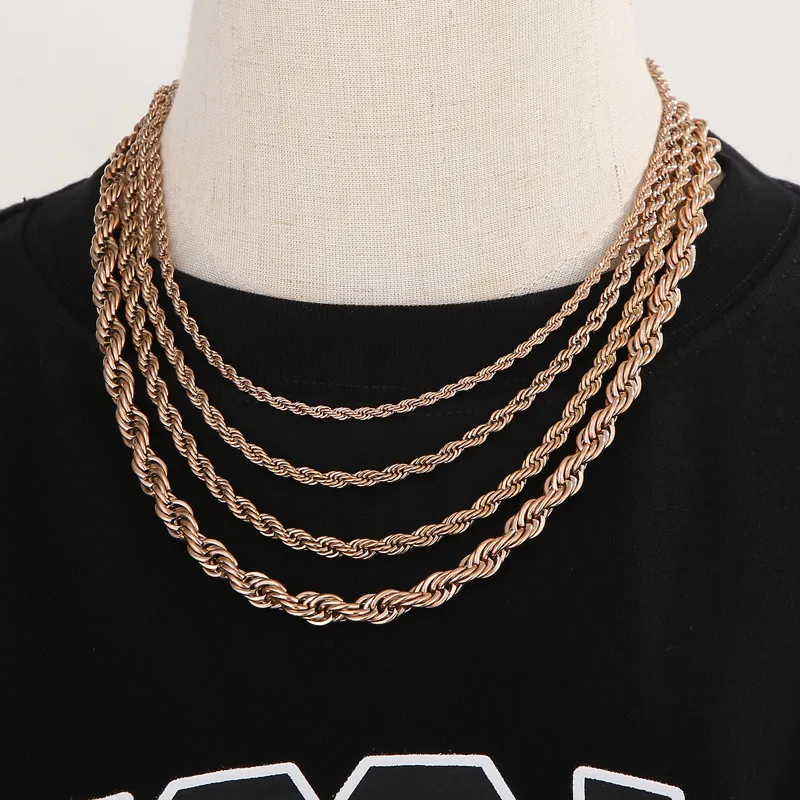 Simple Style Stainless Steel Multi Size Necklace Fried Dough Twists Rope Chain Lovers Necklace