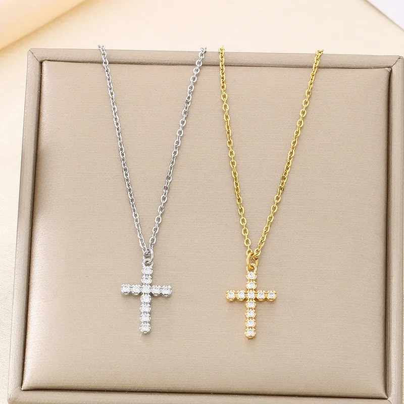 Fashion Rhinestone Cross Clavicle Chain Ins Starry Sky Stainless Steel Necklace Wholesale