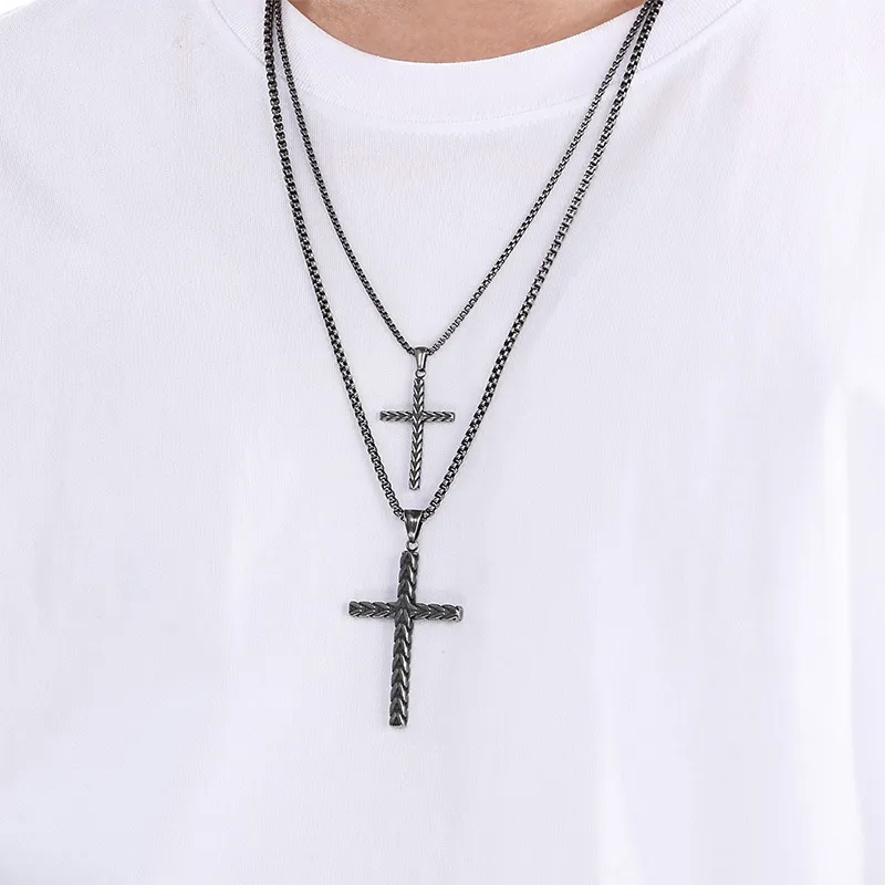 Stainless Steel Jewelry Vintage Wheat Spike Cross Hip-Hop Necklace