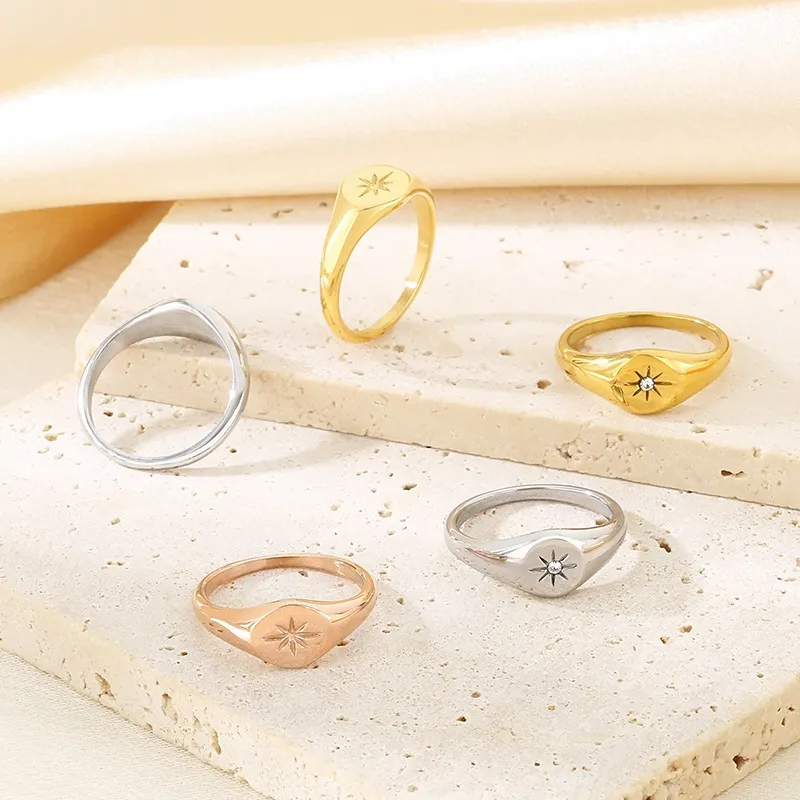 Smooth Octagonal Star Ring Stainless Steel 18K Gold-Plated Ring