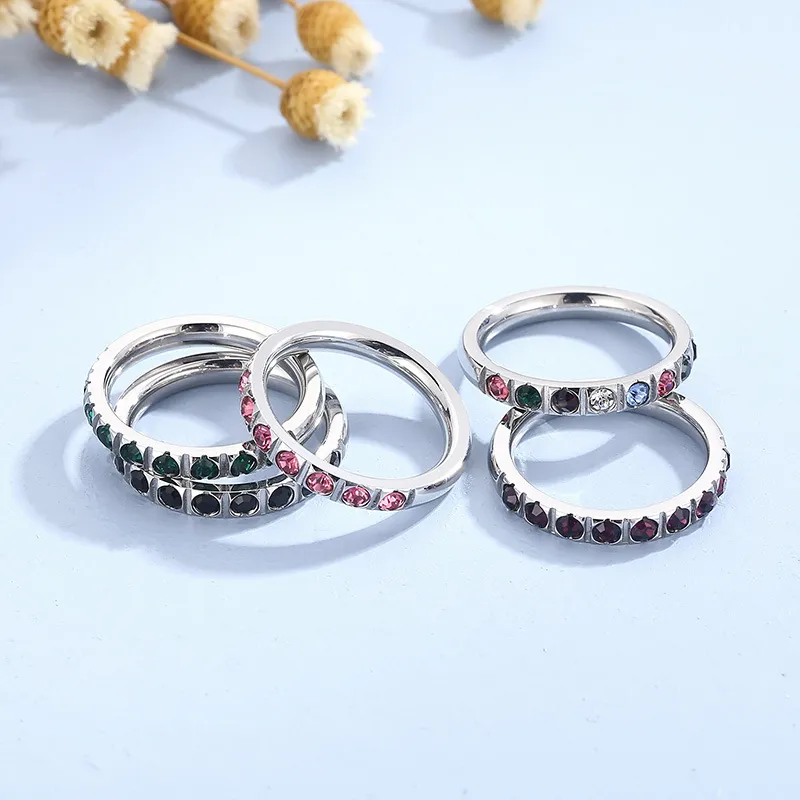 Fashion Colorful Diamond Ring Jewelry Gold Plated Titanium Steel Ring