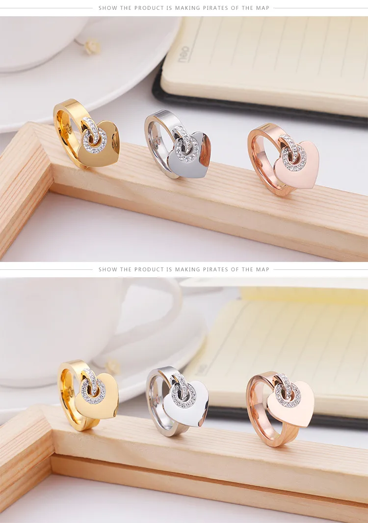 New Fashionable Personalized Stainless Steel Creative Diamond Heart Ring