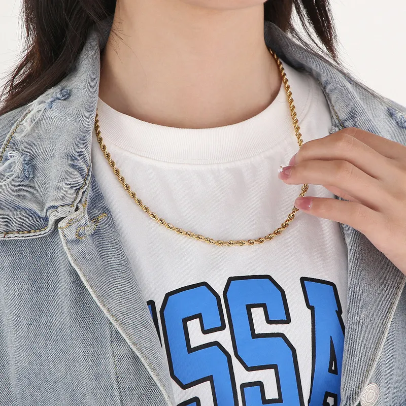 Simple Style Men and Women's Stainless Steel Multi Size Woven Fried Dough Twists Chain Necklace