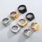 Geometric Surface Rectangular Laser Logo Black Cast Classic Stainless Steel Ring