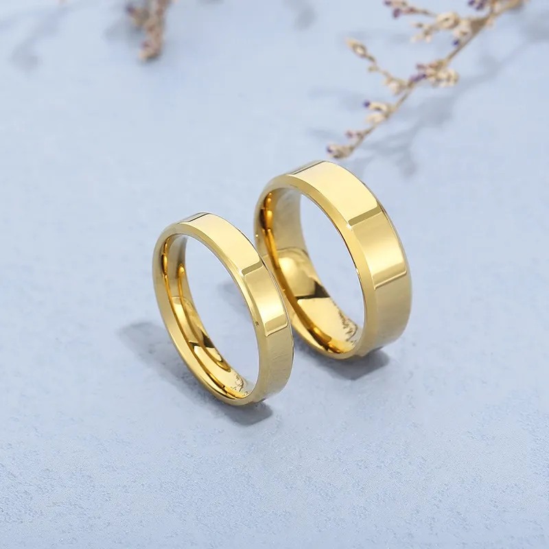 New Arrival 4/6mm Double-Bevel Polished Mirror Stainless Steel Minimalist Couple Rings Jewelry
