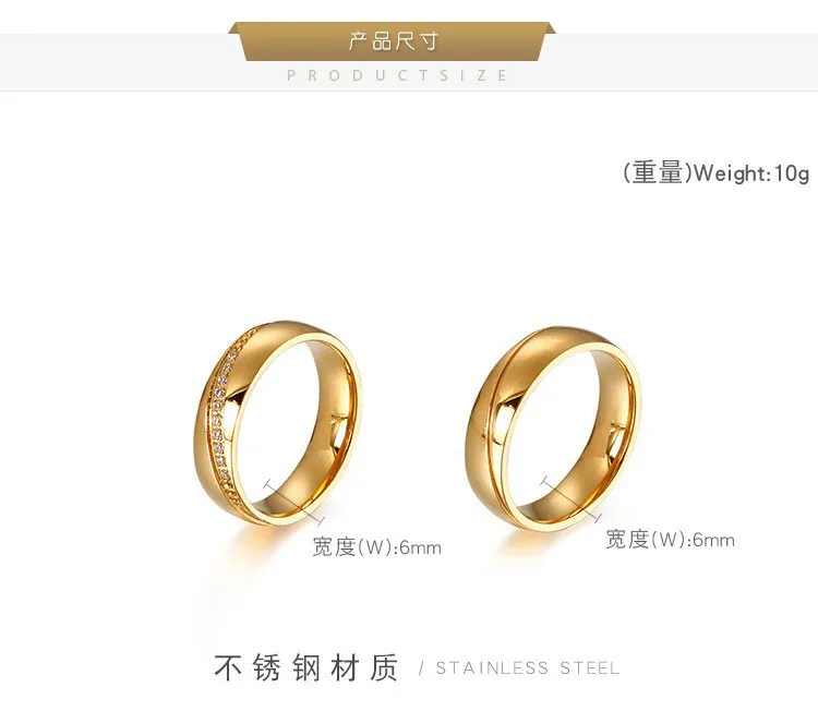 Cross-Border Hot-Selling Two-Tone Gold Stainless Steel Couple Rings with Diamonds